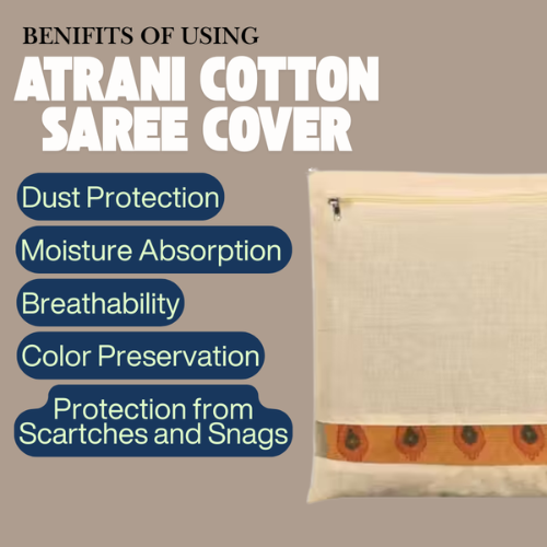 Atrani Pack Of 5 Cotton Saree Clothes Bags/Covers/Poches For Storage With Zip Closure (16 X 14 Inches, Beige)