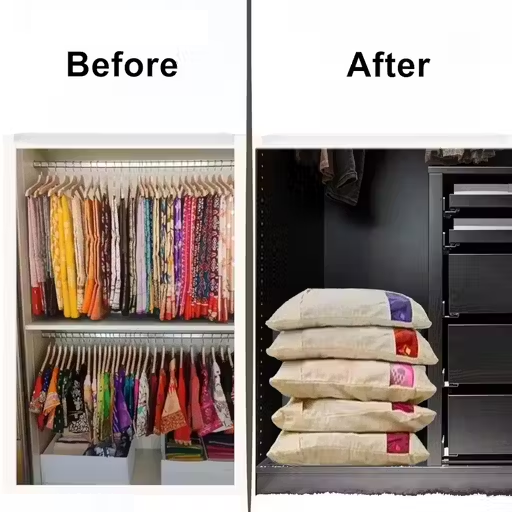 Cotton Saree Bags/Covers For Storage Set Of - 12 Big Size Single (16 X 14 Inches) With Zip Closure For Clothes Bags And Wardrobe Organizer With Transparent Mesh Window, Beige