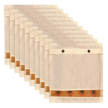 Atrani Cotton Saree Cover/Saree Bags/Clothes Covers (Set Of 10) Of 16 X 14 (Inches) For Clothes Storage Bag, Travelling, Wardrobe Organizer With Mesh/Window - BEIGE