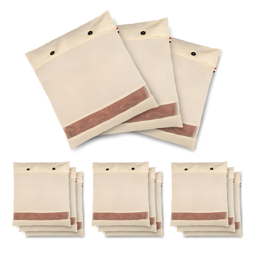 Atrani Cotton Saree Cover/Saree Bags/Clothes Covers (Set Of 12) Of 16 X 14 (Inches) For Clothes Storage Bag, Travelling, Wardrobe Organizer With Mesh/Window (12) - BEIGE