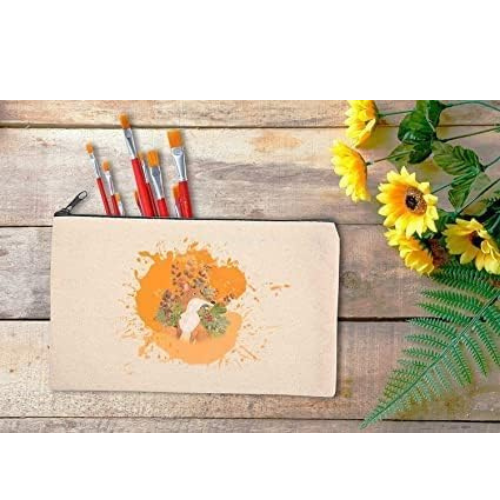 ATRANI Blank Bag Canvas Makeup Pencil Pouch with Zipper- Multipurpose Pen Pencil Case Cotton Canvas Cosmetic Bag Travel Cosmetic Bag (20)