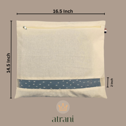 Atrani Pack Of 5 Cotton Saree Clothes Bags/Covers/Poches For Storage With Zip Closure (16 X 14 Inches, Beige)