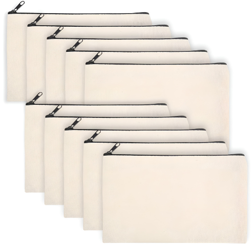 ATRANI Blank Bag Canvas Makeup Pencil Pouch with Zipper- Multipurpose Pen Pencil Case Cotton Canvas Cosmetic Bag Travel Cosmetic Bag (12)