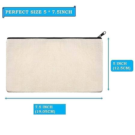 ATRANI Blank Bag Canvas Makeup Pencil Pouch with Zipper- Multipurpose Pen Pencil Case Cotton Canvas Cosmetic Bag Travel Cosmetic Bag (10)