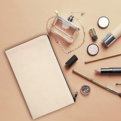 ATRANI Blank Bag Canvas Makeup Pencil Pouch with Zipper- Multipurpose Pen Pencil Case Cotton Canvas Cosmetic Bag Travel Cosmetic Bag (10)