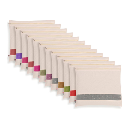 Atrani Pack Of 10 Cotton Saree Clothes Bags/Covers/Poches For Storage With Zip Closure (16 X 14 Inches, Beige)