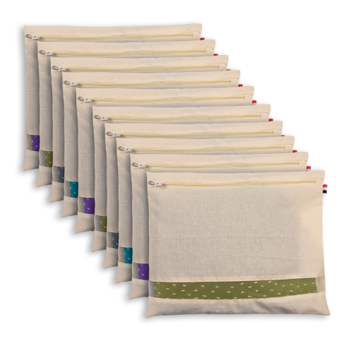 Cotton Saree Bags/Covers For Storage Set Of - 12 Big Size Single (16 X 14 Inches) With Zip Closure For Clothes Bags And Wardrobe Organizer With Transparent Mesh Window, Beige