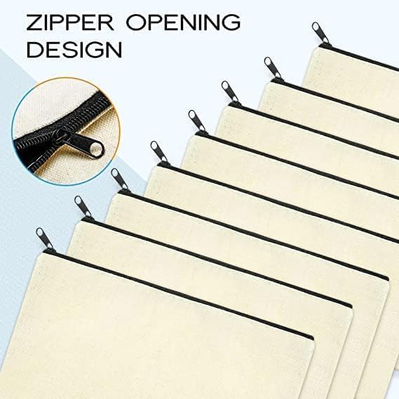 ATRANI Blank Bag Canvas Makeup Pencil Pouch with Zipper- Multipurpose Pen Pencil Case Cotton Canvas Cosmetic Bag Travel Cosmetic Bag (10)