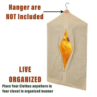 ATRANI Hanging Saree Bag | Cotton Clothes Bags for Storage | Hanging Cotton Saree Covers | Mesh Window Cloth Storage Bag | Saree Stoarge Covers with Zip | Pack of 10 | Cream