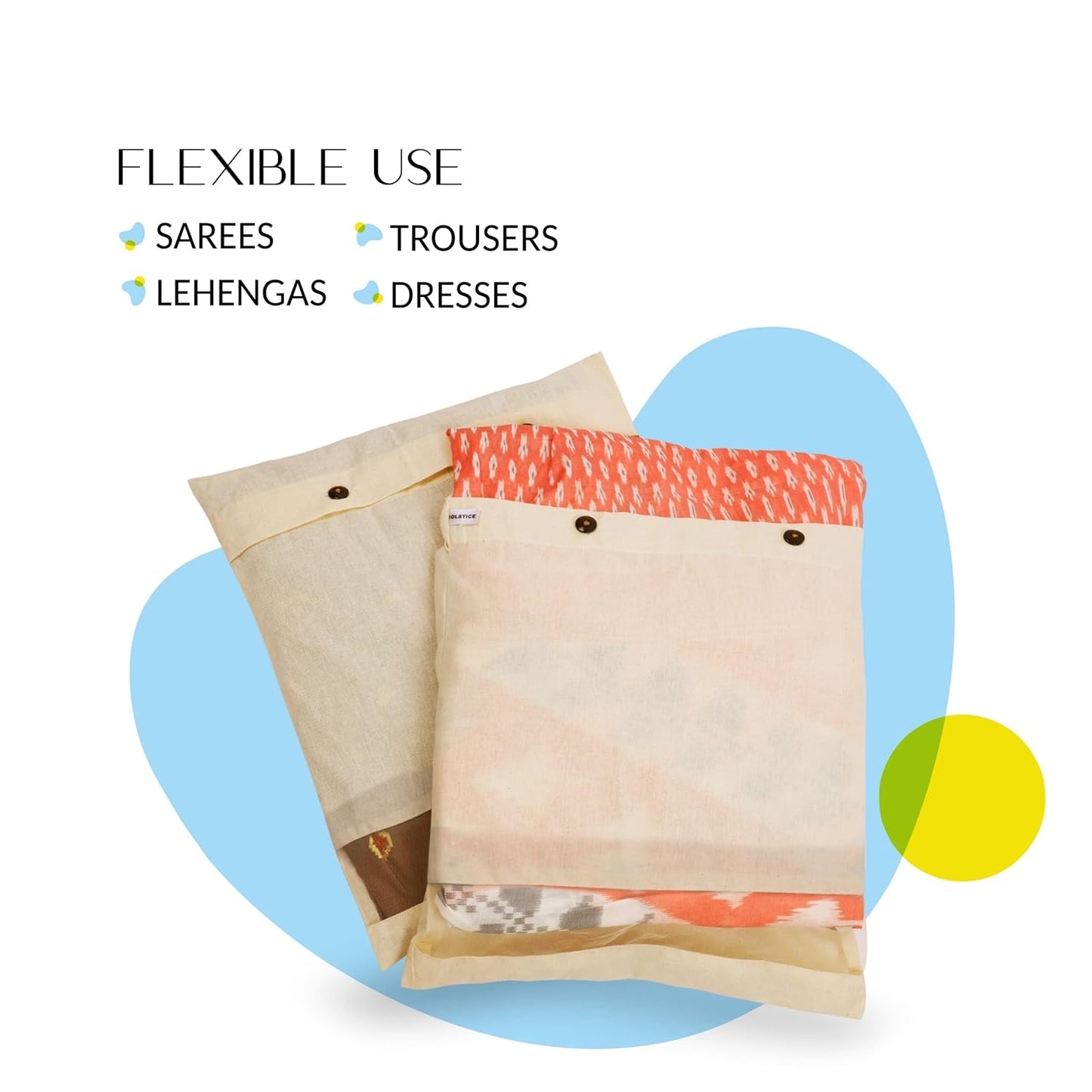 Atrani Cotton Saree Cover/Saree Bags/Clothes Covers (Set Of 12) Of 16 X 14 (Inches) For Clothes Storage Bag, Travelling, Wardrobe Organizer With Mesh/Window (12) - BEIGE