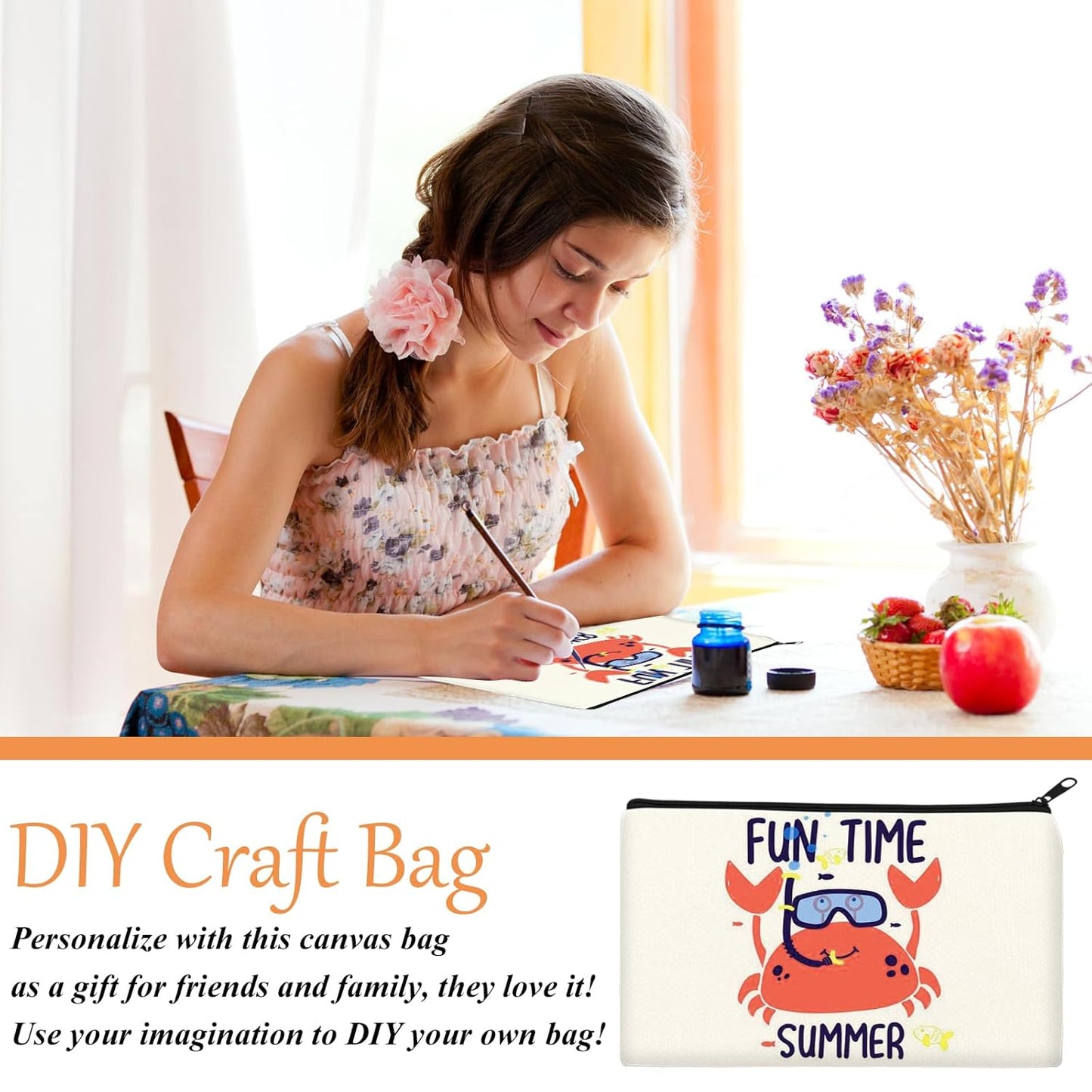 ATRANI Blank Bag Canvas Makeup Pencil Pouch with Zipper- Multipurpose Pen Pencil Case Cotton Canvas Cosmetic Bag Travel Cosmetic Bag (12)