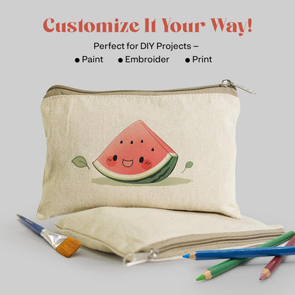 ATRANI Cotton Canvas Pouch, Blank DIY Makeup Bag, Multi-Purpose Pencil Case, Craft Storage, Travel Toiletry Bag with Zip (5x8 inch) DIY Customizable, Washable & Reusable – Value Pack Options (6)