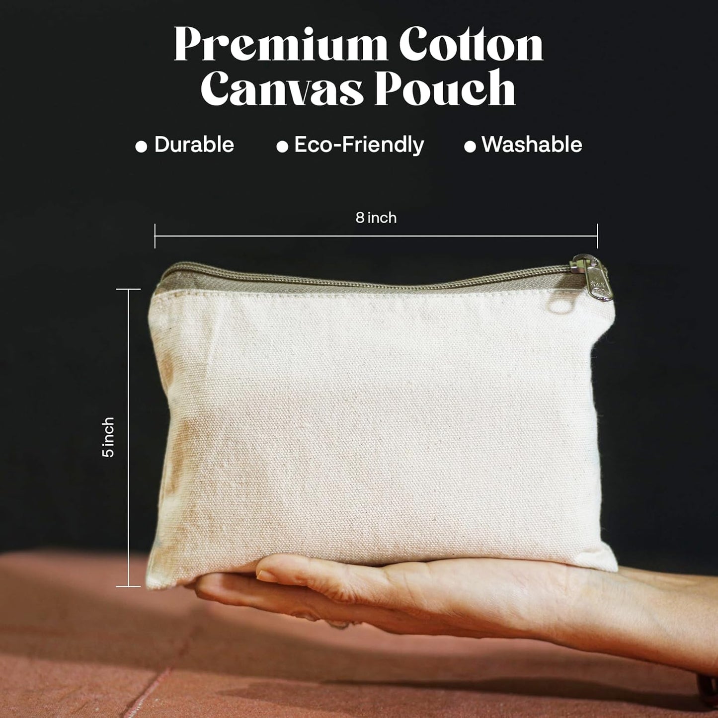 ATRANI Cotton Canvas Pouch, Blank DIY Makeup Bag, Multi-Purpose Pencil Case, Craft Storage, Travel Toiletry Bag with Zip (5x8 inch) DIY Customizable, Washable & Reusable – Value Pack Options (6)