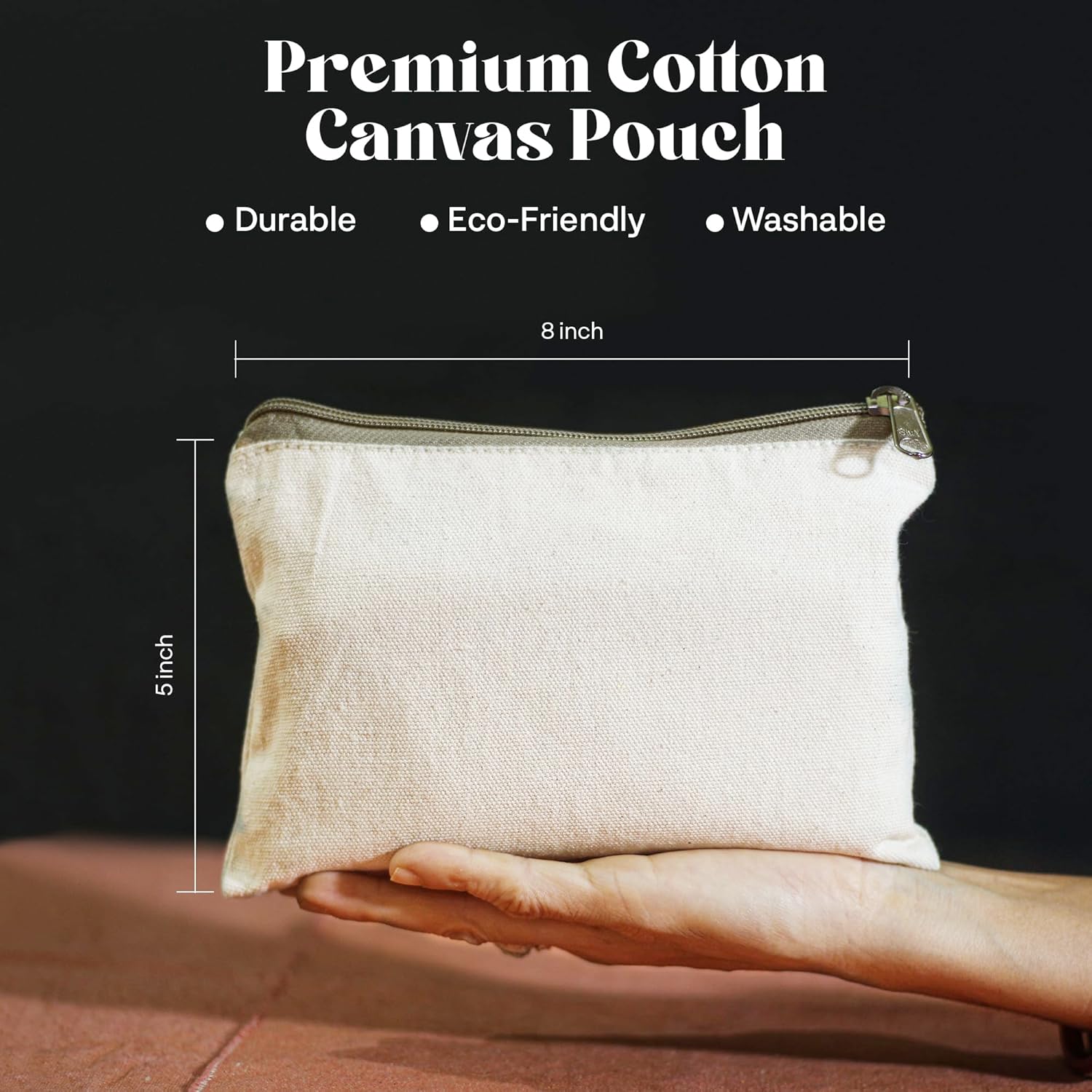 ATRANI Cotton Canvas Pouch, Blank DIY Makeup Bag, Multi-Purpose Pencil Case, Craft Storage, Travel Toiletry Bag with Zip (5x8 inch) DIY Customizable, Washable & Reusable – Value Pack Options (6)