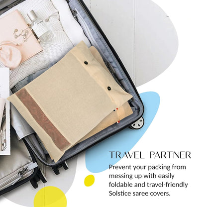 Atrani Cotton Saree Cover/Saree Bags/Clothes Covers (Set Of 12) Of 16 X 14 (Inches) For Clothes Storage Bag, Travelling, Wardrobe Organizer With Mesh/Window (12) - BEIGE