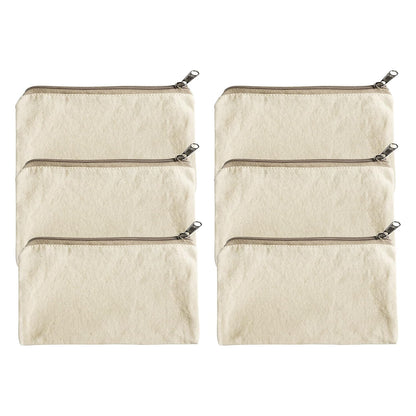 ATRANI Cotton Canvas Pouch, Blank DIY Makeup Bag, Multi-Purpose Pencil Case, Craft Storage, Travel Toiletry Bag with Zip (5x8 inch) DIY Customizable, Washable & Reusable – Value Pack Options (6)