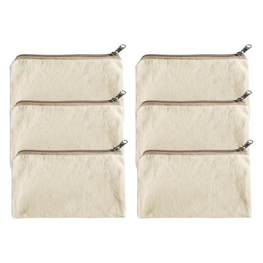 ATRANI Cotton Canvas Pouch, Blank DIY Makeup Bag, Multi-Purpose Pencil Case, Craft Storage, Travel Toiletry Bag with Zip (5x8 inch) DIY Customizable, Washable & Reusable – Value Pack Options (6)