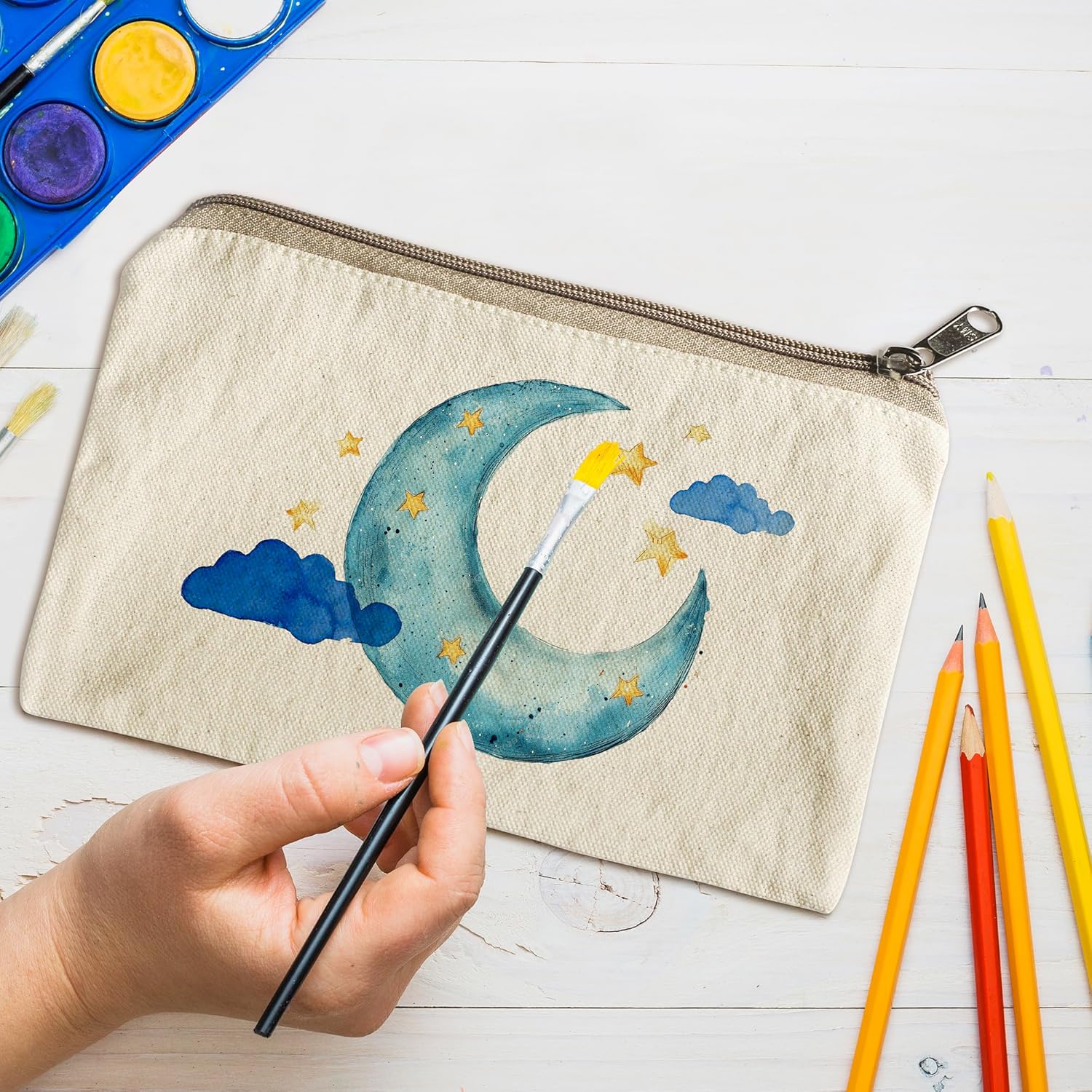 ATRANI Cotton Canvas Pouch, Blank DIY Makeup Bag, Multi-Purpose Pencil Case, Craft Storage, Travel Toiletry Bag with Zip (5x8 inch) DIY Customizable, Washable & Reusable – Value Pack Options (6)