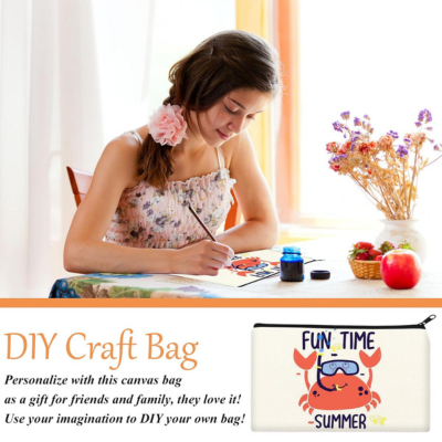 ATRANI Blank Bag Canvas Makeup Pencil Pouch with Zipper- Multipurpose Pen Pencil Case Cotton Canvas Cosmetic Bag Travel Cosmetic Bag (20)